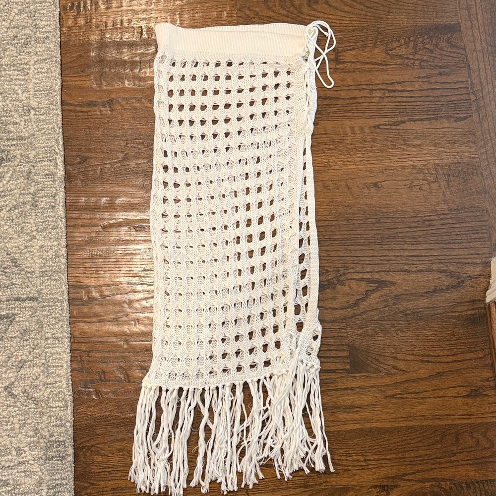 White Crochet Fringe Beach Cover-Up Skirt